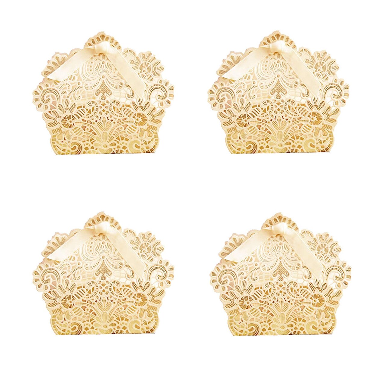 ponatia 50 PCS Laser Cut With Ribbon Wedding Party Favor Box, Wedding Gift Box, Chocolate Candy and Gift Boxes Paper bags for packaging(Gold)